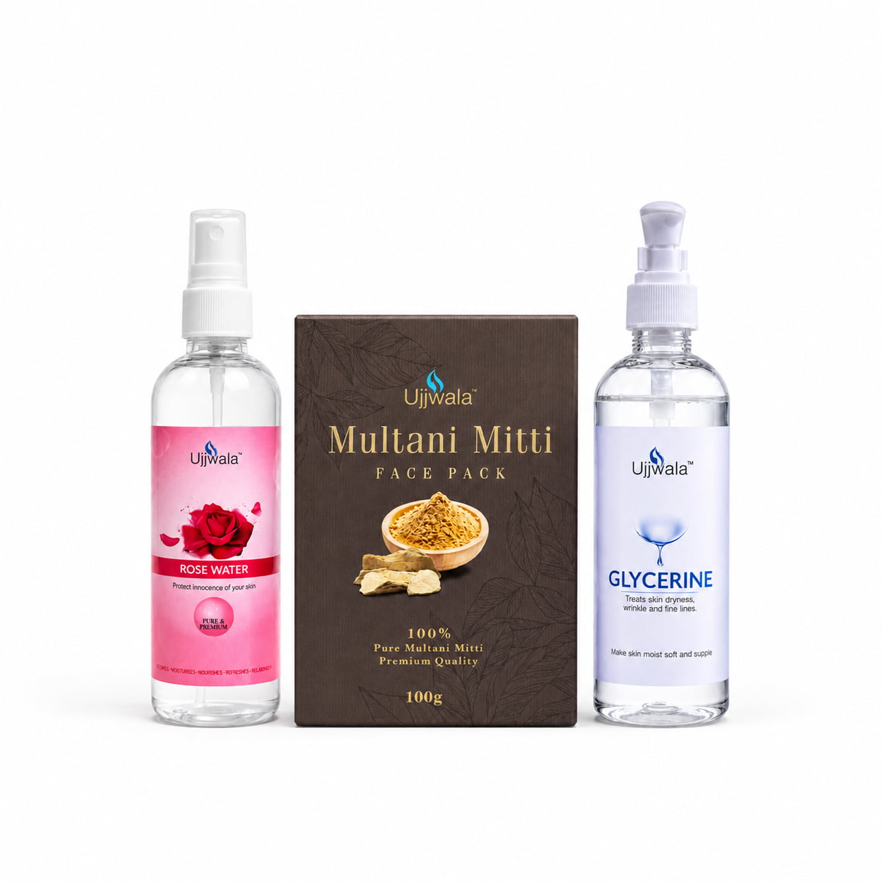Ujjwala Rose Water, Multani Mitti Face Pack & Glycerine Combo