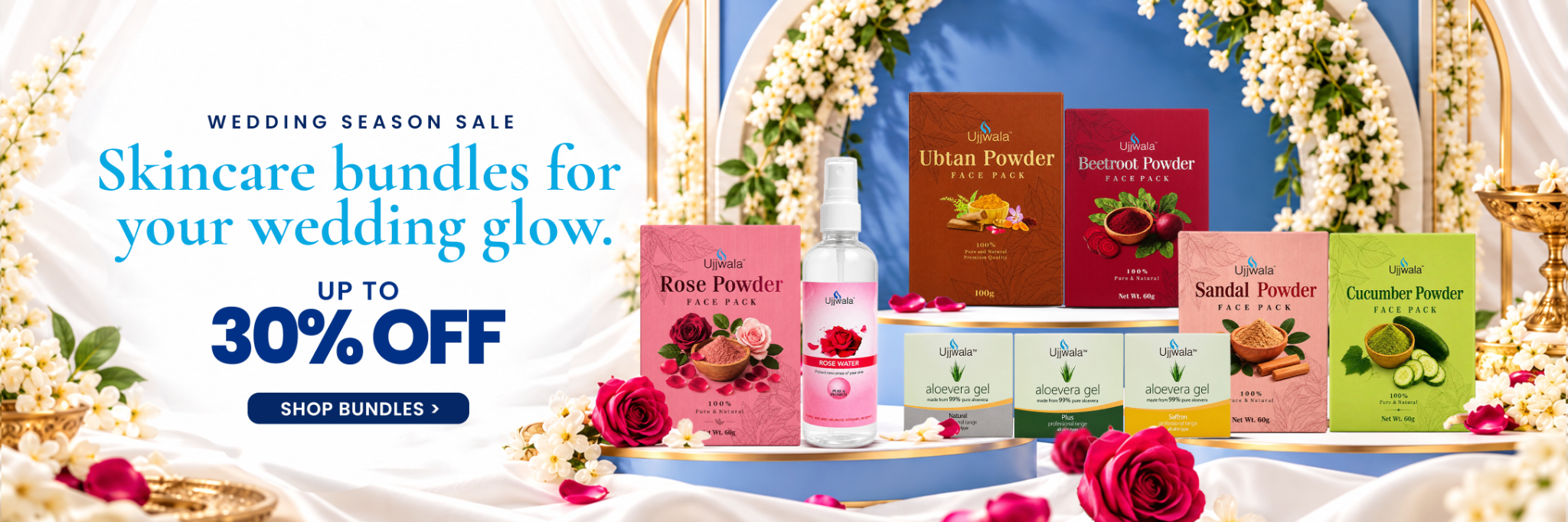 Wedding season sale. Skincare bundles for your wedding glow. Up to 30% off. Shop bundles.